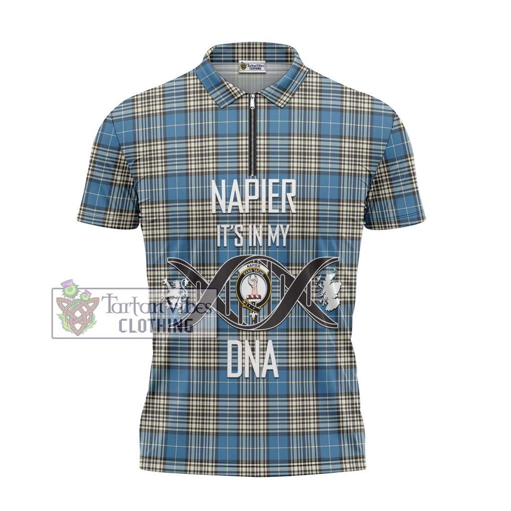 Napier Ancient Tartan Zipper Polo Shirt with Family Crest DNA In Me Style - Tartanvibesclothing Shop