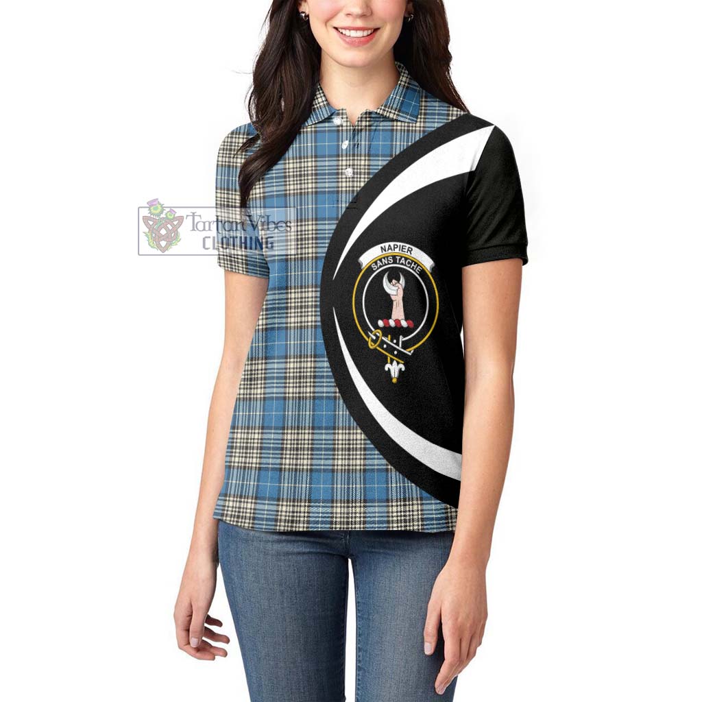 Napier Ancient Tartan Women's Polo Shirt with Family Crest Circle Style - Tartan Vibes Clothing