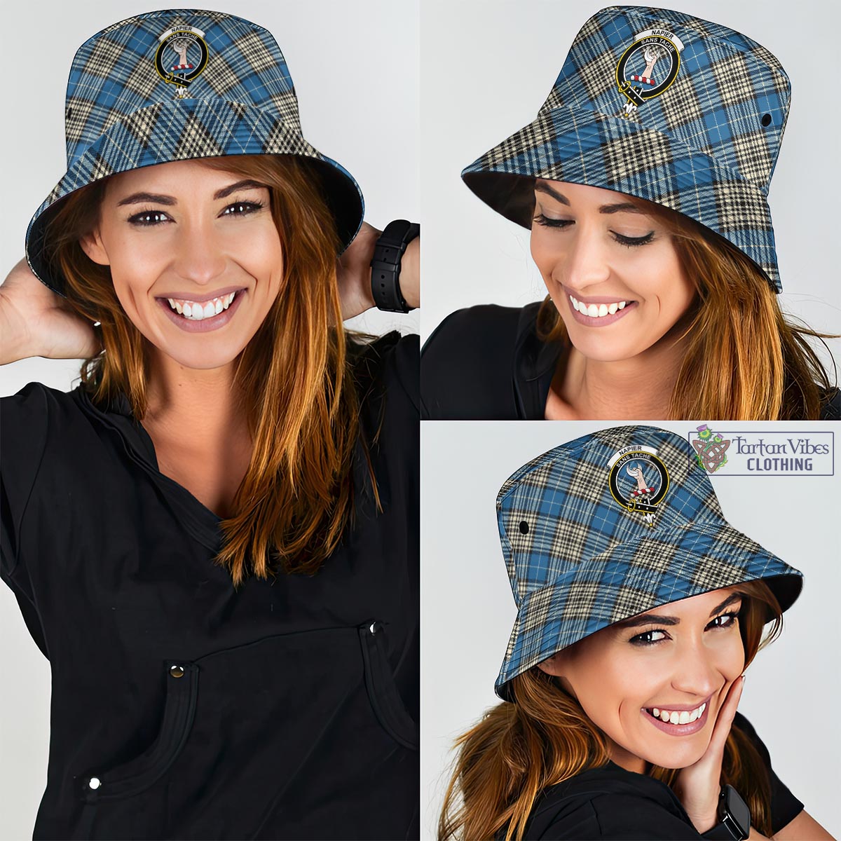 Tartan Vibes Clothing Napier Ancient Tartan Bucket Hat with Family Crest