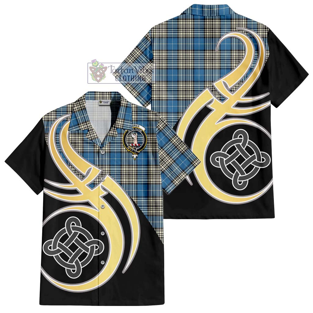 Napier Ancient Tartan Short Sleeve Button Shirt with Family Crest and Celtic Symbol Style - Tartan Vibes Clothing