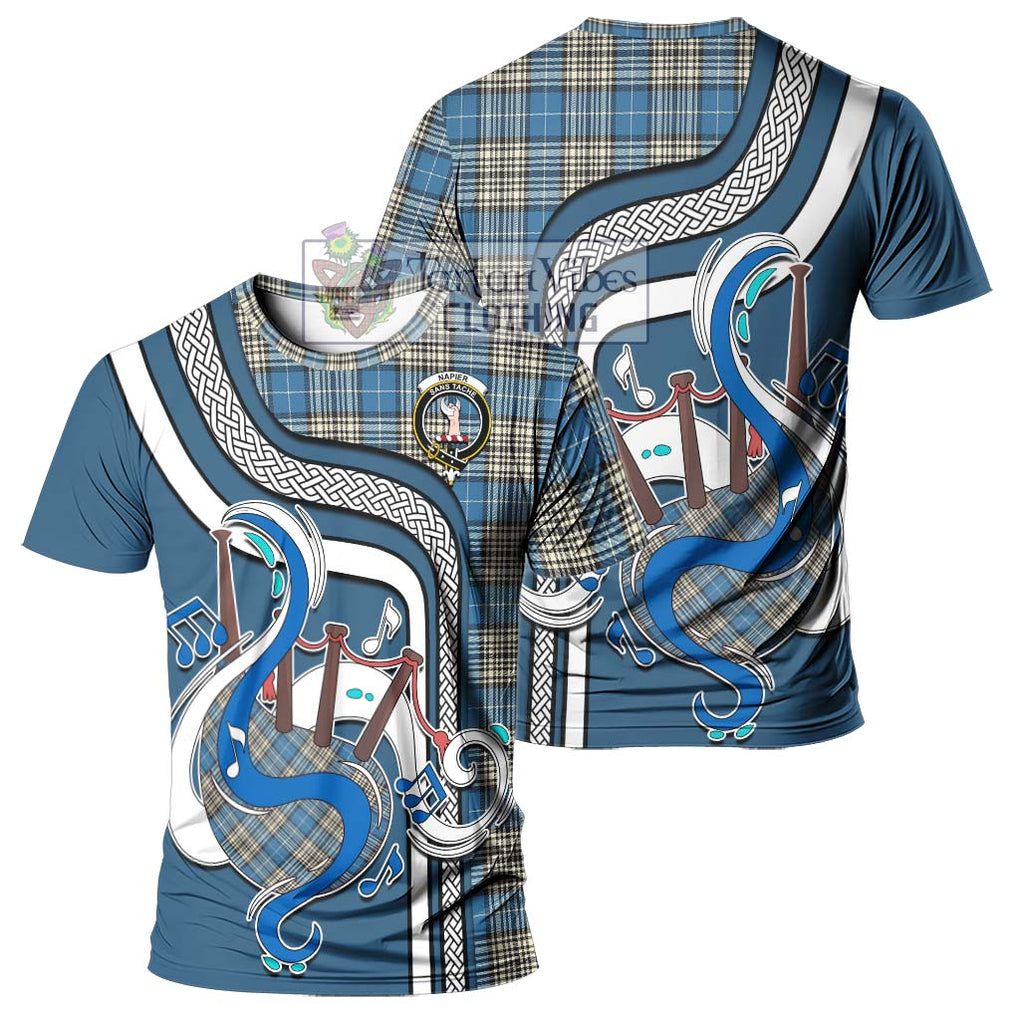 Napier Ancient Tartan T-Shirt with Epic Bagpipe Style - Tartanvibesclothing Shop