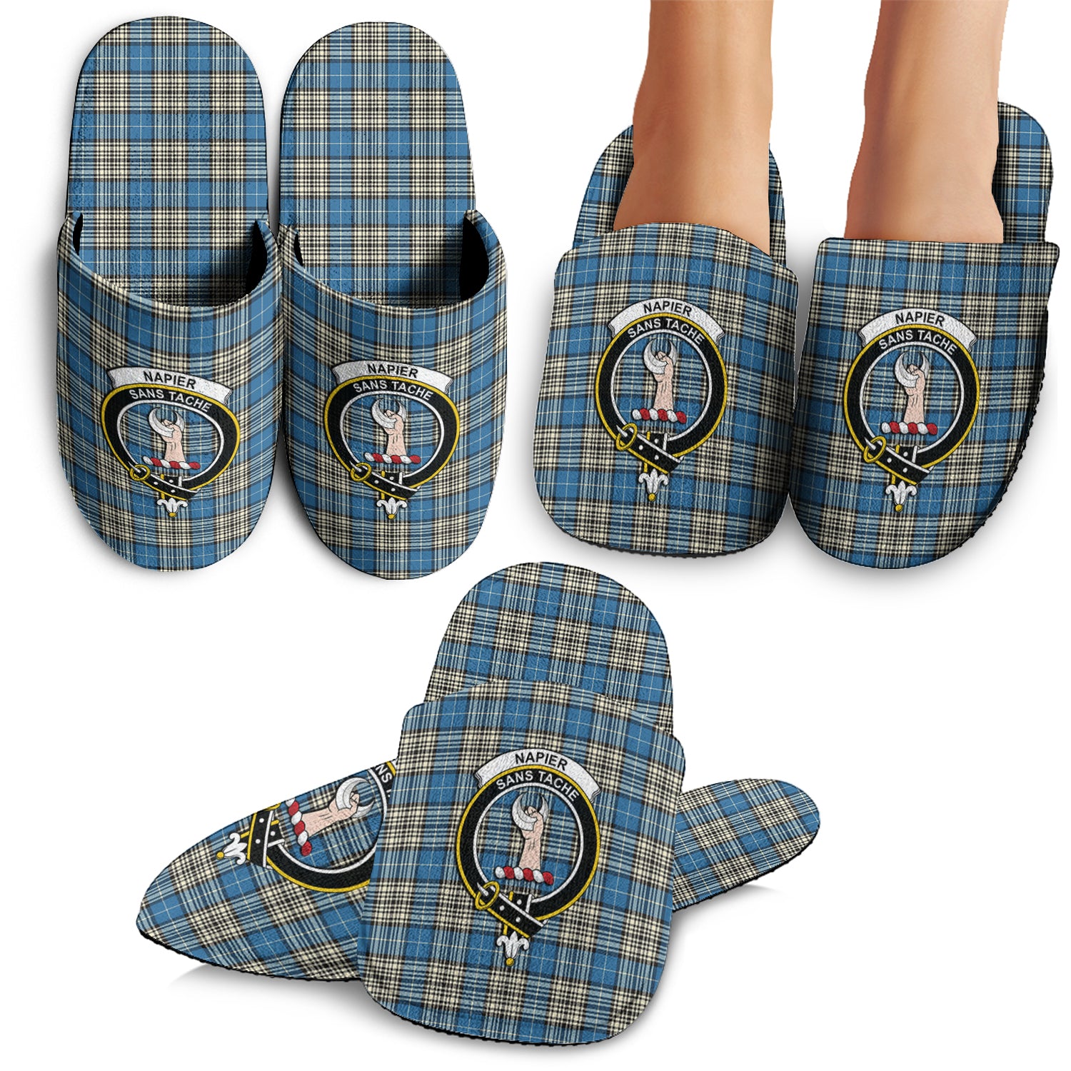 Napier Ancient Tartan Home Slippers with Family Crest - Tartanvibesclothing Shop