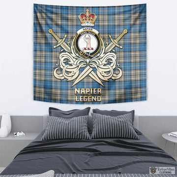 Napier Ancient Tartan Tapestry with Clan Crest and the Golden Sword of Courageous Legacy