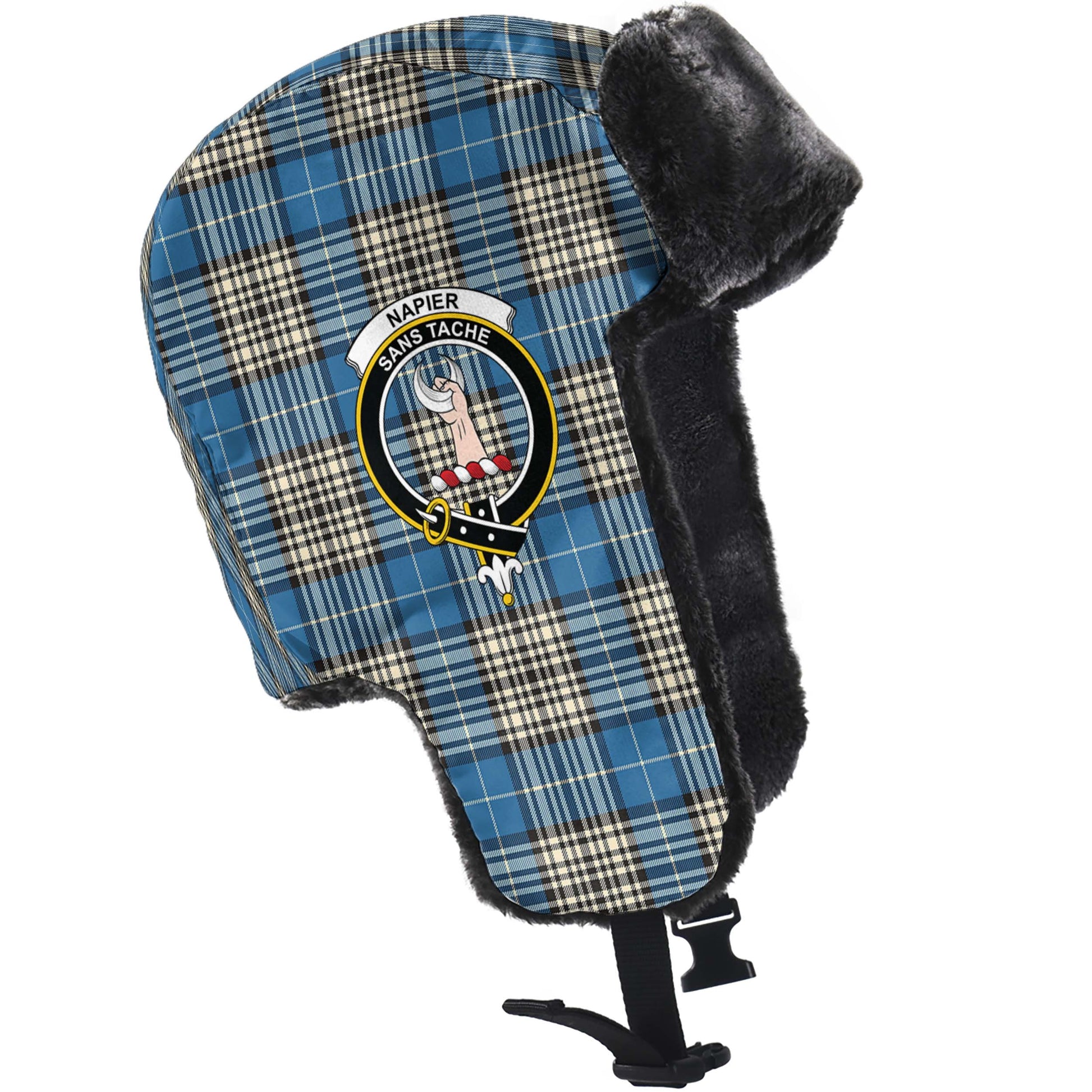 Napier Ancient Tartan Winter Trapper Hat with Family Crest - Tartanvibesclothing