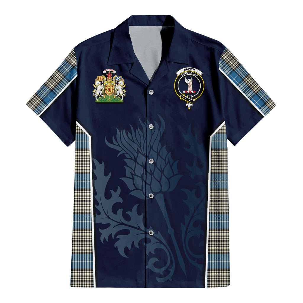 Tartan Vibes Clothing Napier Ancient Tartan Short Sleeve Button Up Shirt with Family Crest and Scottish Thistle Vibes Sport Style