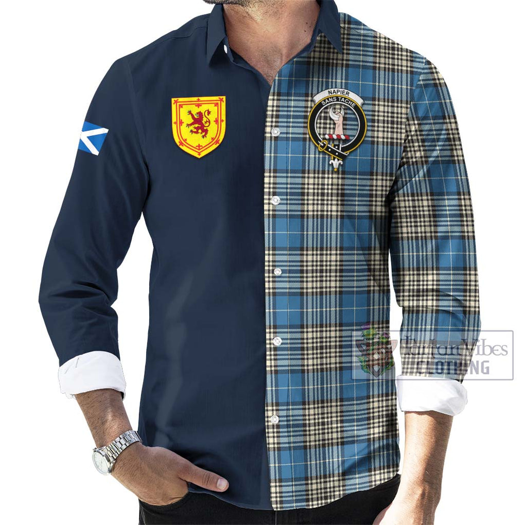 Tartan Vibes Clothing Napier Ancient Tartan Long Sleeve Button Shirt with Scottish Lion Royal Arm Half Style