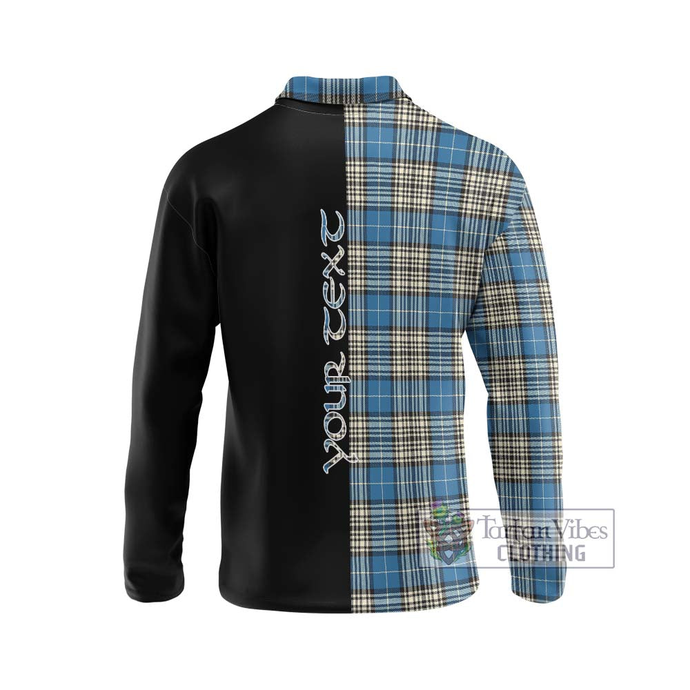 Napier Ancient Tartan Long Sleeve Polo Shirt with Family Crest and Half Of Me Style - Tartanvibesclothing Shop