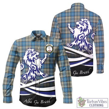 Napier Ancient Tartan Long Sleeve Button Up Shirt with Alba Gu Brath Regal Lion Emblem