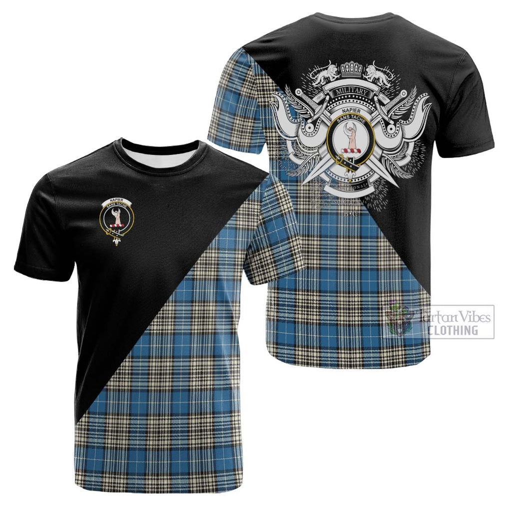 Tartan Vibes Clothing Napier Ancient Tartan Cotton T-shirt with Family Crest and Military Logo Style