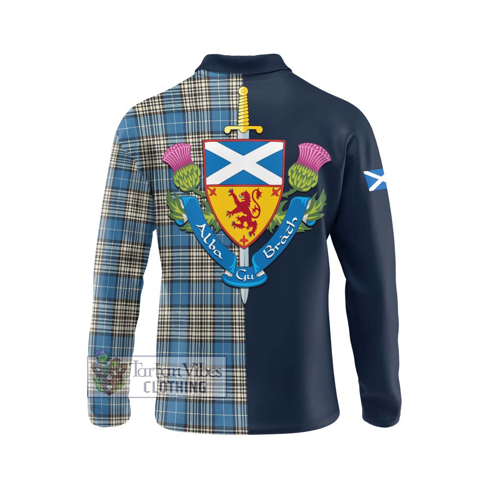 Tartan Vibes Clothing Napier Ancient Tartan Long Sleeve Polo Shirt with Scottish Lion Royal Arm Half Style