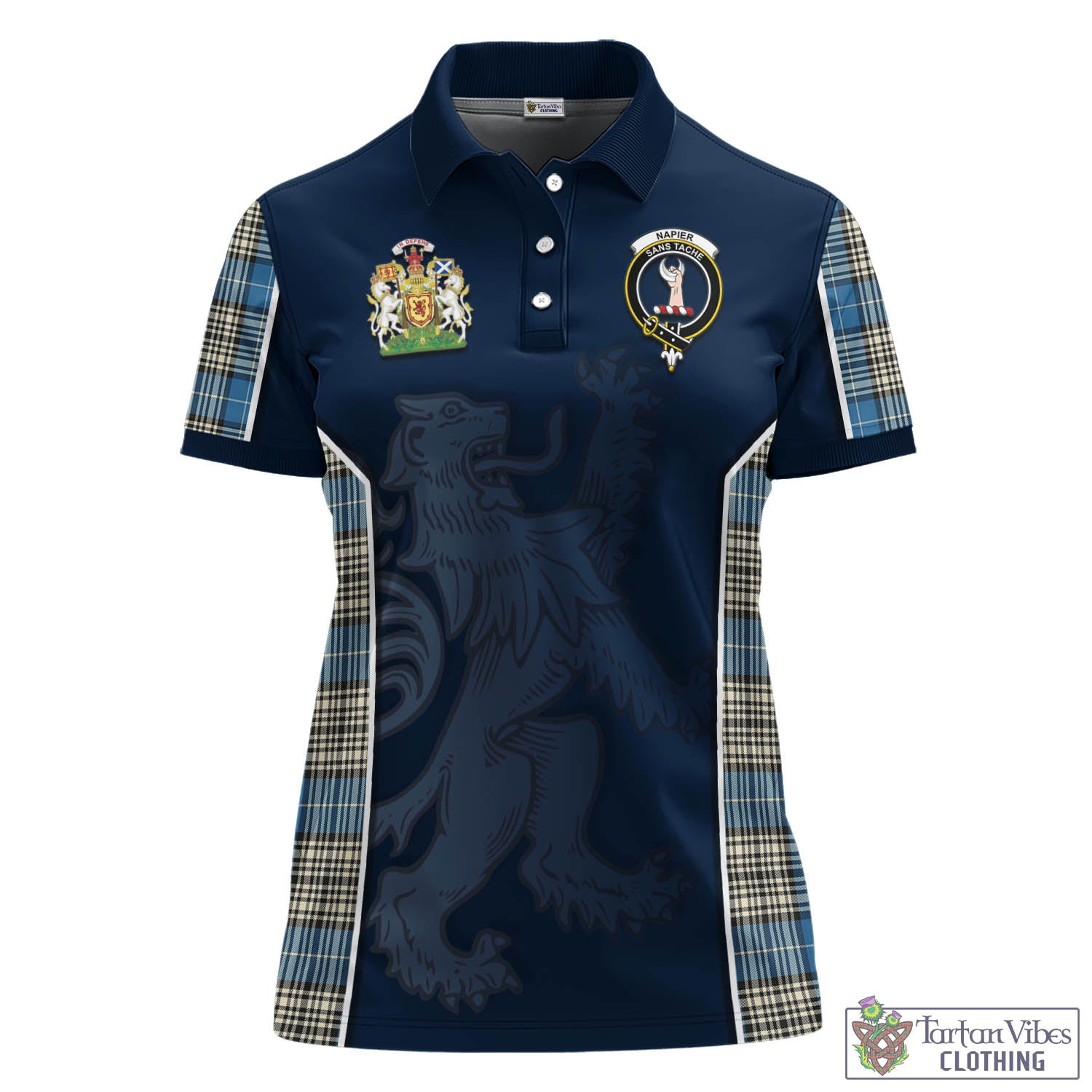 Napier Ancient Tartan Women's Polo Shirt with Family Crest and Lion Rampant Vibes Sport Style - Tartan Vibes Clothing