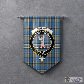 Napier Ancient Tartan Gonfalon, Tartan Banner with Family Crest