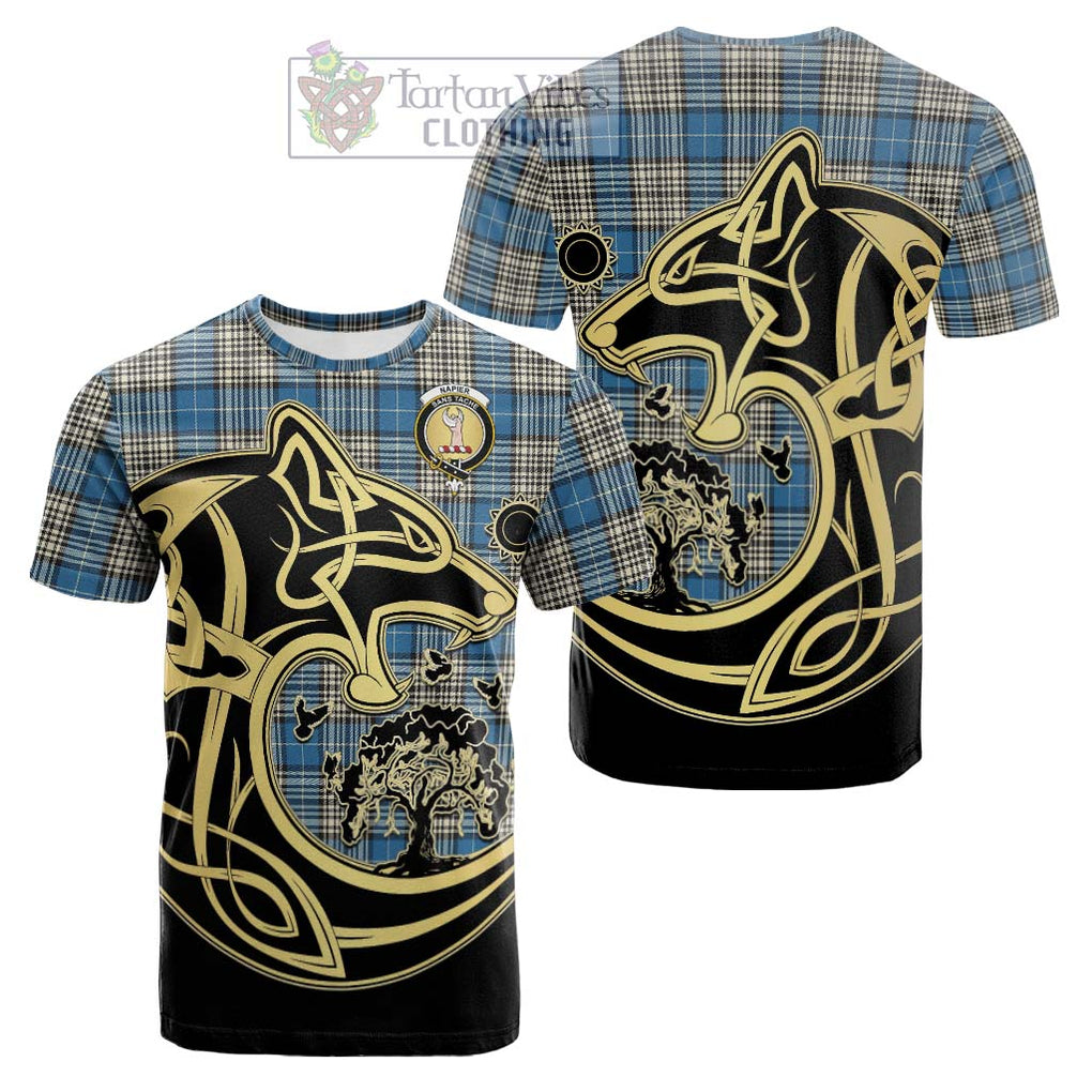 Tartan Vibes Clothing Napier Ancient Tartan Cotton T-shirt with Family Crest Celtic Wolf Style