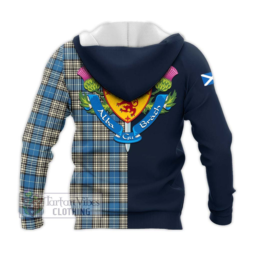 Tartan Vibes Clothing Napier Ancient Tartan Knitted Hoodie with Scottish Lion Royal Arm Half Style