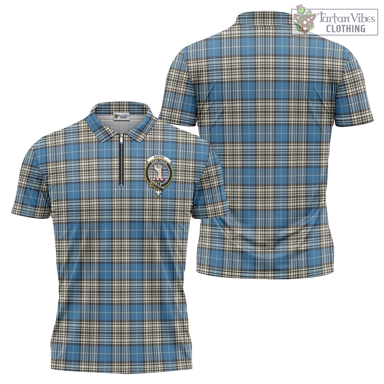 Tartan Vibes Clothing Napier Ancient Tartan Zipper Polo Shirt with Family Crest