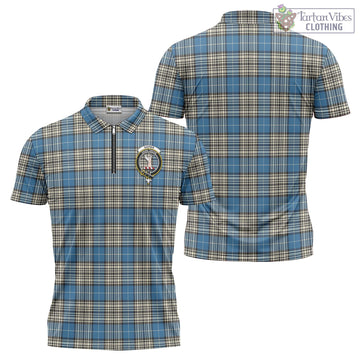 Napier Ancient Tartan Zipper Polo Shirt with Family Crest