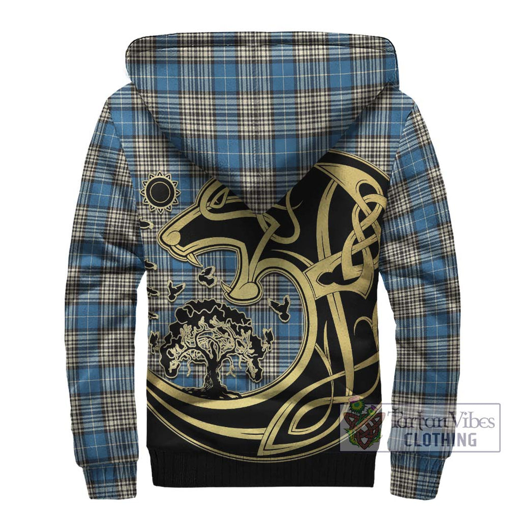 Napier Ancient Tartan Sherpa Hoodie with Family Crest Celtic Wolf Style - Tartan Vibes Clothing