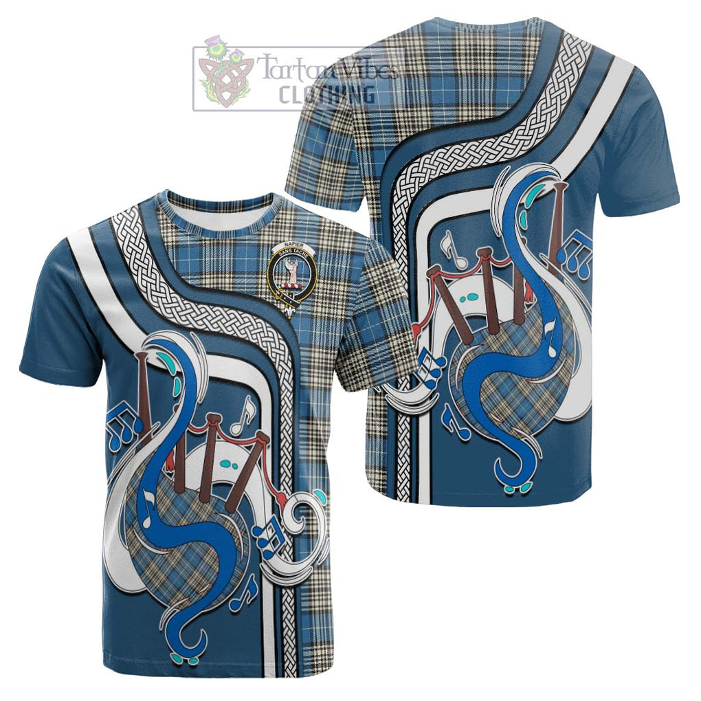 Tartan Vibes Clothing Napier Ancient Tartan Cotton T-shirt with Epic Bagpipe Style