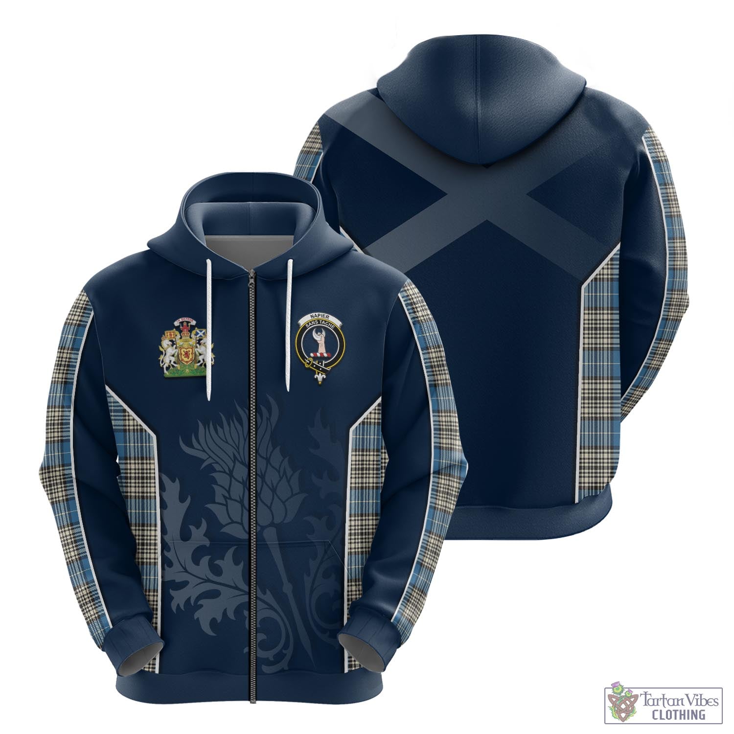 Tartan Vibes Clothing Napier Ancient Tartan Hoodie with Family Crest and Scottish Thistle Vibes Sport Style