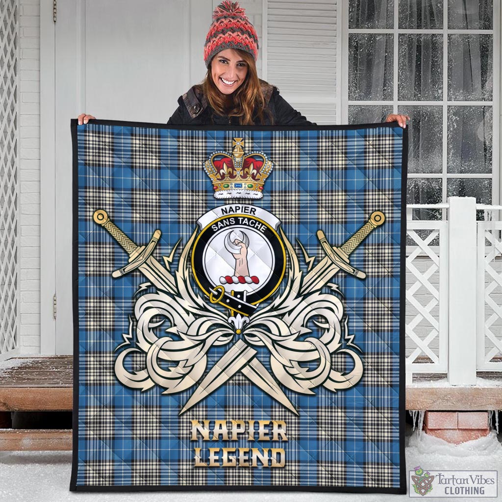 Tartan Vibes Clothing Napier Ancient Tartan Quilt with Clan Crest and the Golden Sword of Courageous Legacy