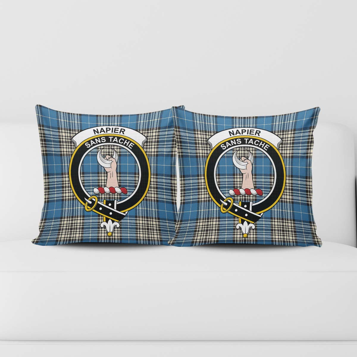 Napier Ancient Tartan Pillow Cover with Family Crest - Tartanvibesclothing