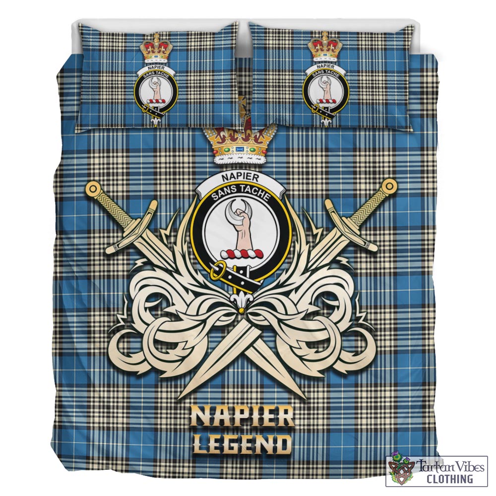 Tartan Vibes Clothing Napier Ancient Tartan Bedding Set with Clan Crest and the Golden Sword of Courageous Legacy