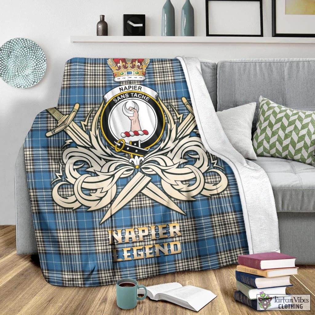 Tartan Vibes Clothing Napier Ancient Tartan Blanket with Clan Crest and the Golden Sword of Courageous Legacy