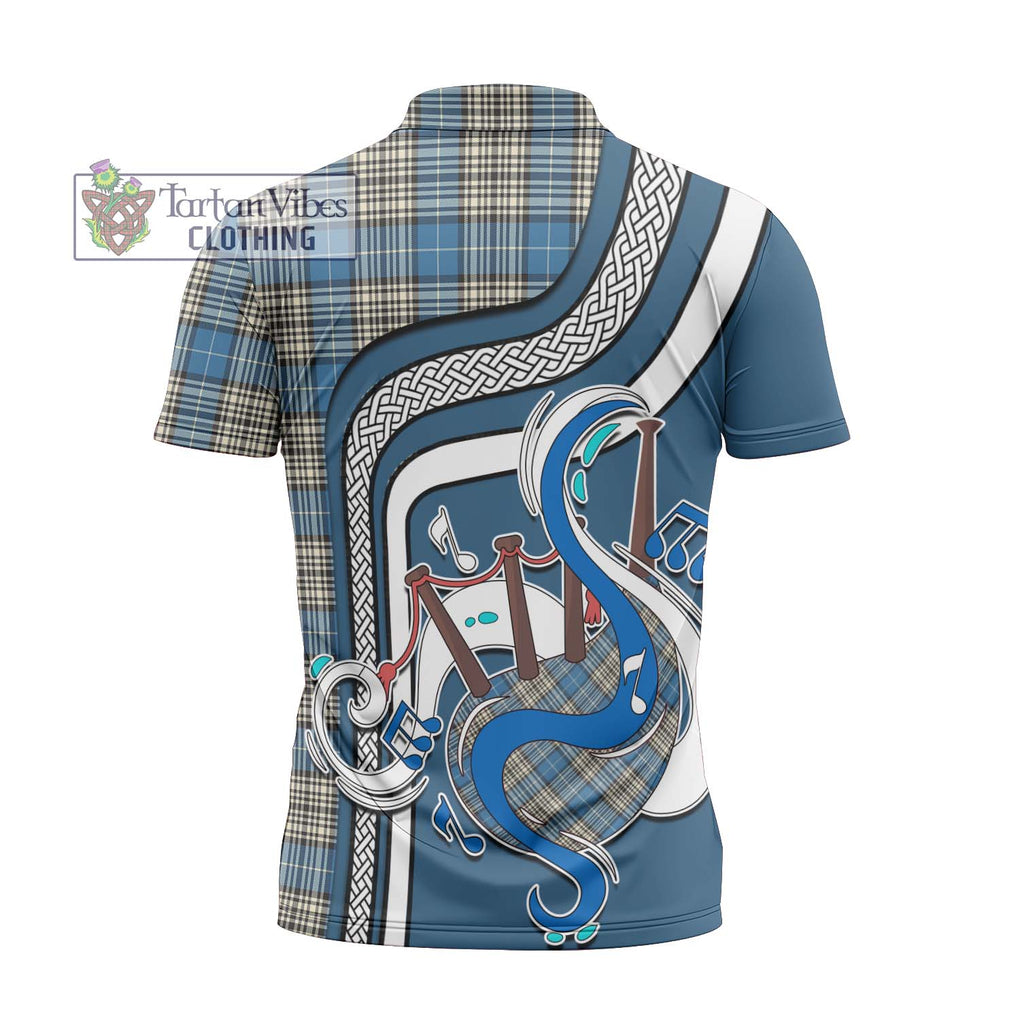 Napier Ancient Tartan Zipper Polo Shirt with Epic Bagpipe Style - Tartanvibesclothing Shop