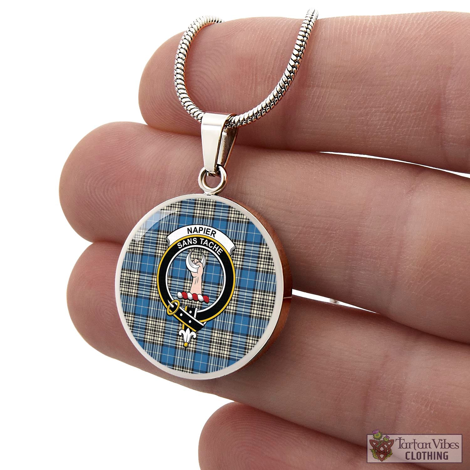 Tartan Vibes Clothing Napier Ancient Tartan Circle Necklace with Family Crest