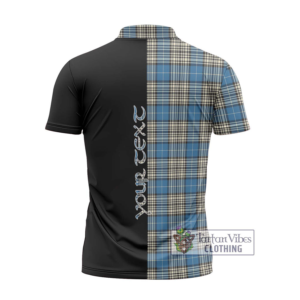 Napier Ancient Tartan Zipper Polo Shirt with Family Crest and Half Of Me Style - Tartanvibesclothing Shop