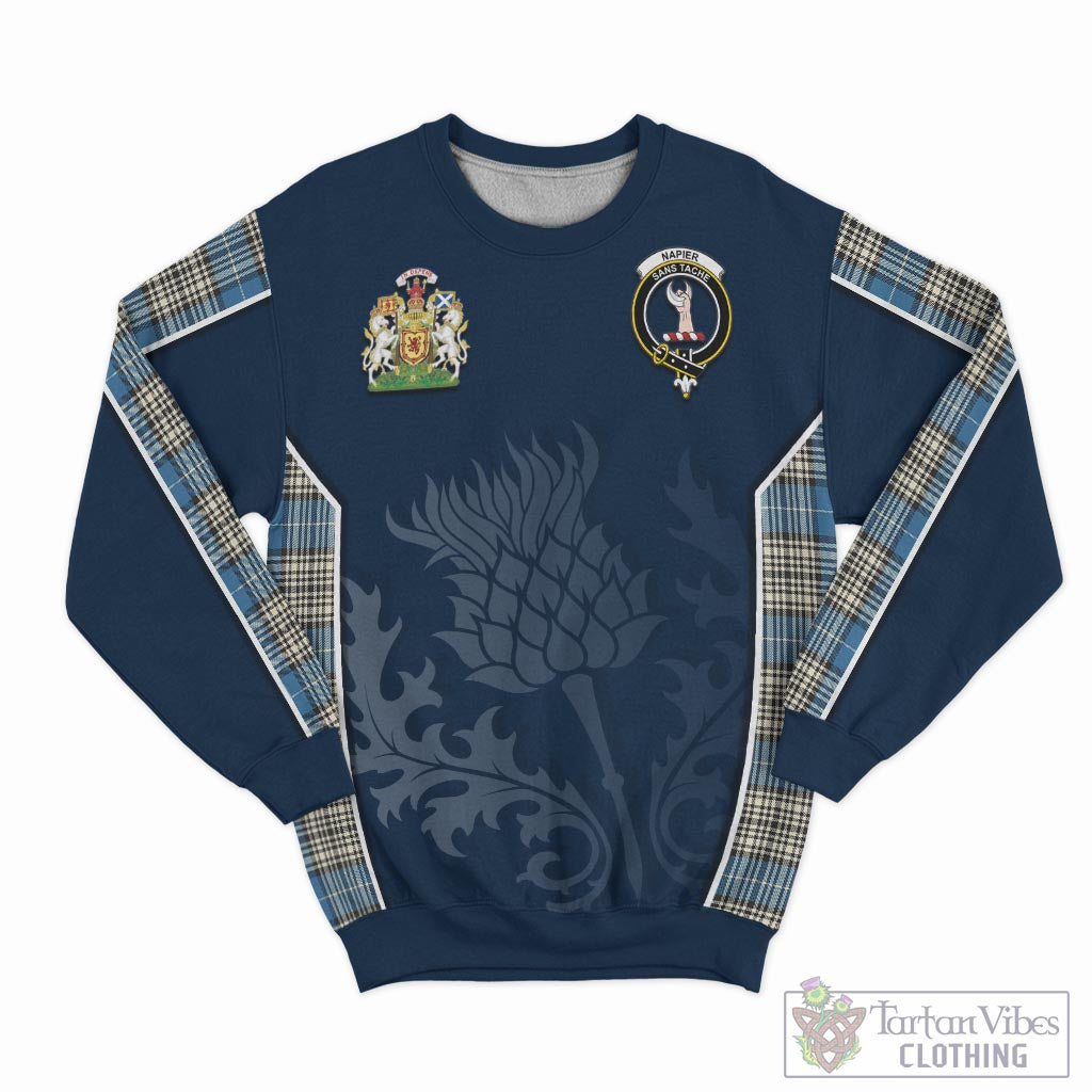 Tartan Vibes Clothing Napier Ancient Tartan Sweatshirt with Family Crest and Scottish Thistle Vibes Sport Style