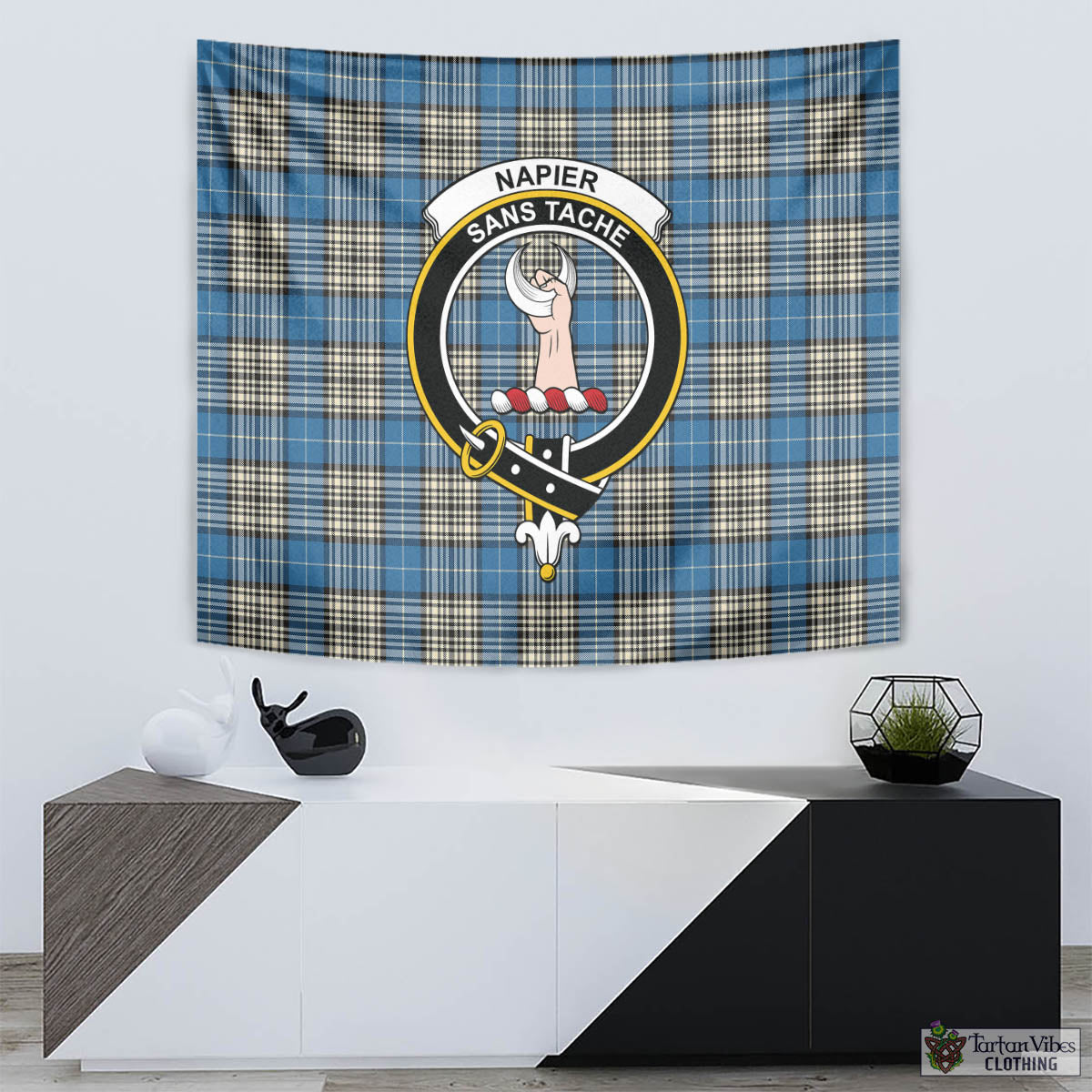 Tartan Vibes Clothing Napier Ancient Tartan Tapestry Wall Hanging and Home Decor for Room with Family Crest