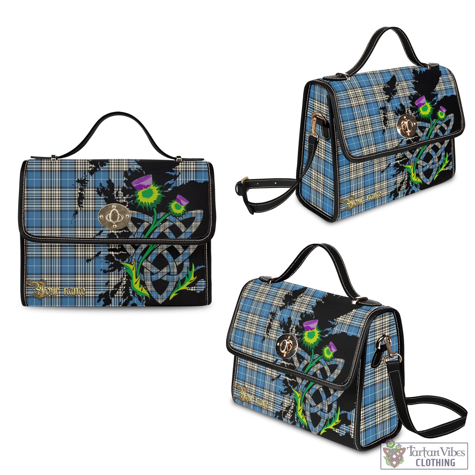 Tartan Vibes Clothing Napier Ancient Tartan Waterproof Canvas Bag with Scotland Map and Thistle Celtic Accents