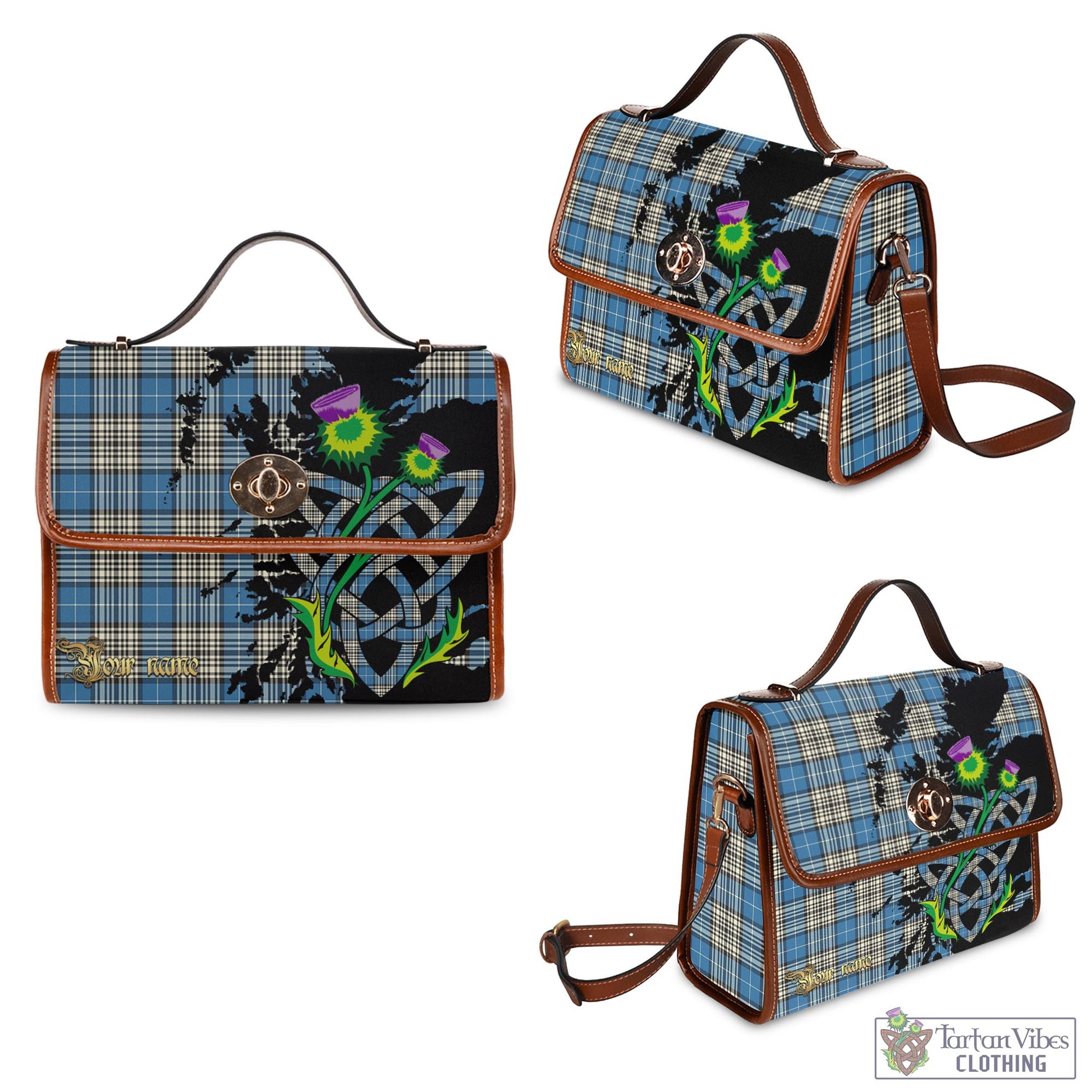 Tartan Vibes Clothing Napier Ancient Tartan Waterproof Canvas Bag with Scotland Map and Thistle Celtic Accents