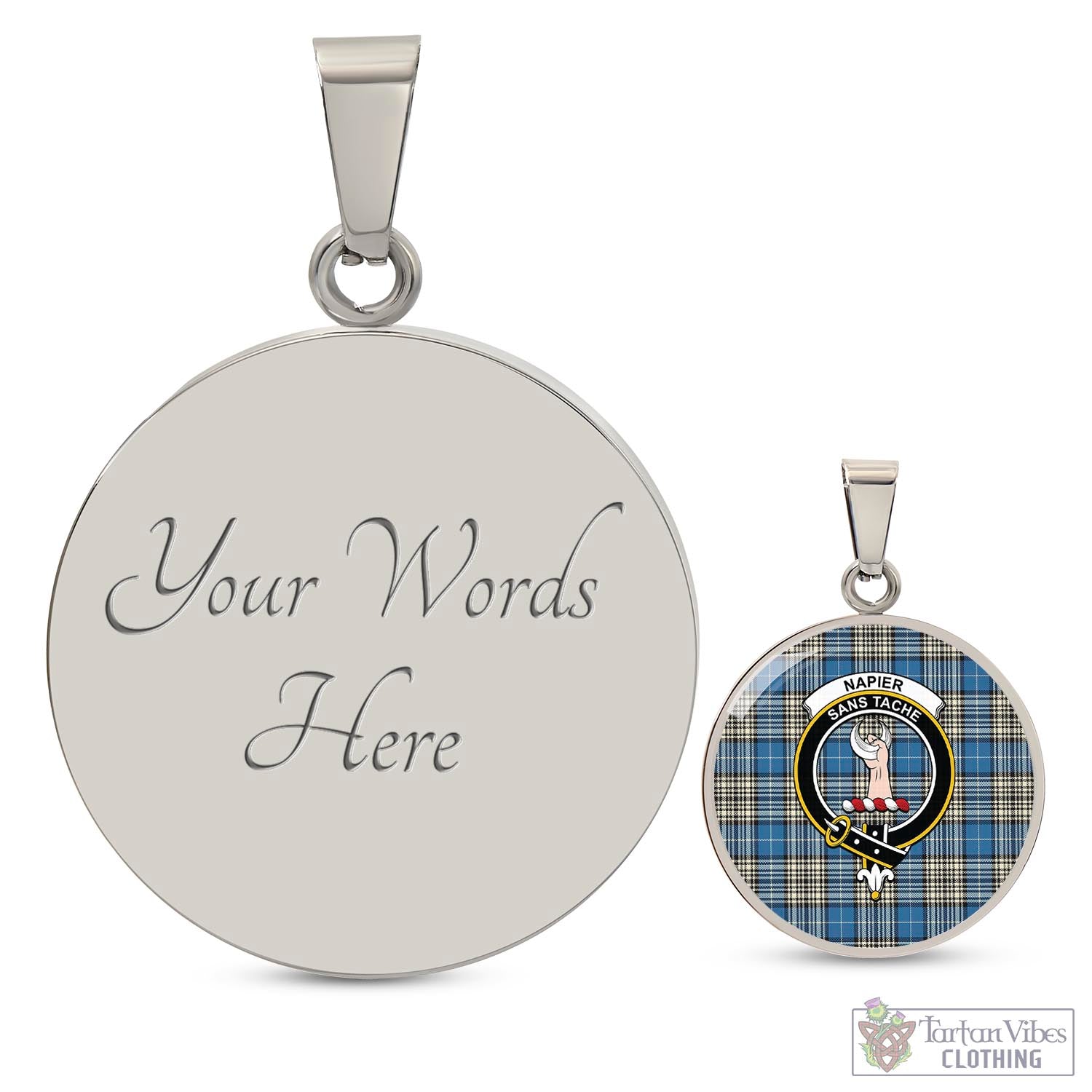 Tartan Vibes Clothing Napier Ancient Tartan Circle Necklace with Family Crest