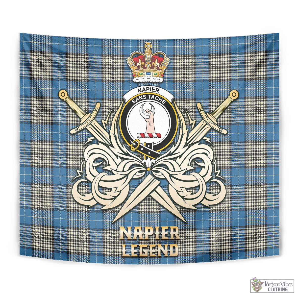 Tartan Vibes Clothing Napier Ancient Tartan Tapestry with Clan Crest and the Golden Sword of Courageous Legacy