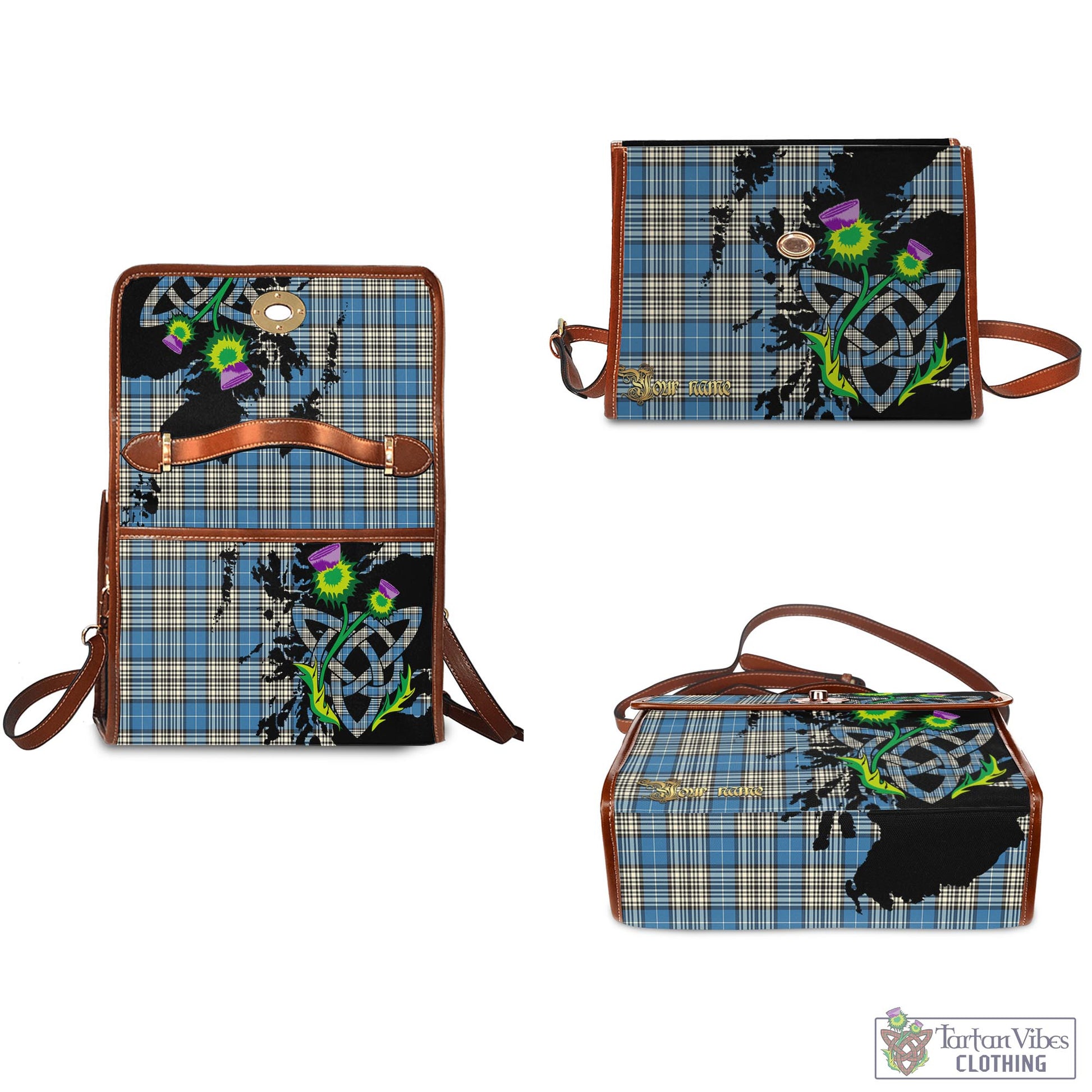 Tartan Vibes Clothing Napier Ancient Tartan Waterproof Canvas Bag with Scotland Map and Thistle Celtic Accents