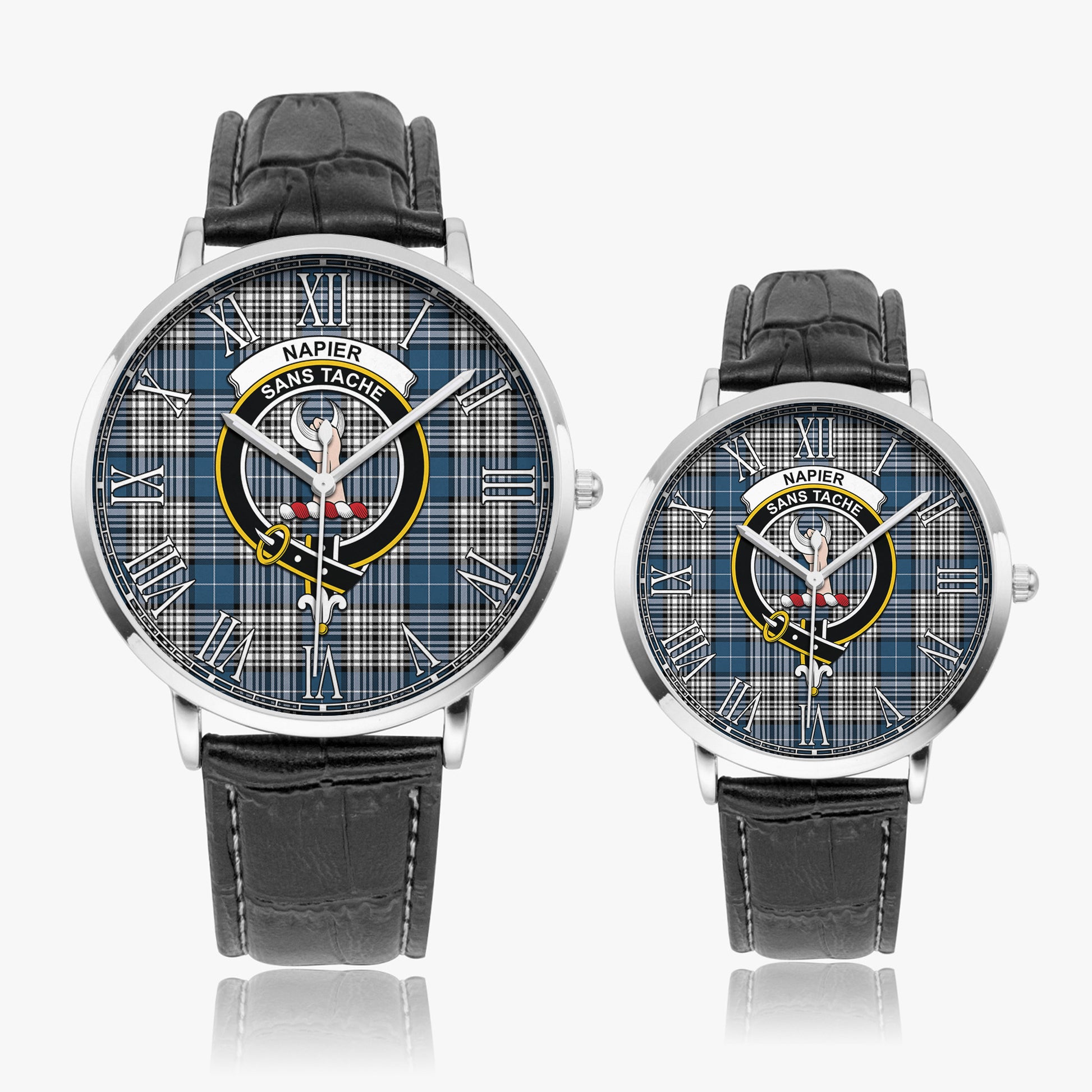 Napier Modern Tartan Family Crest Leather Strap Quartz Watch - Tartanvibesclothing