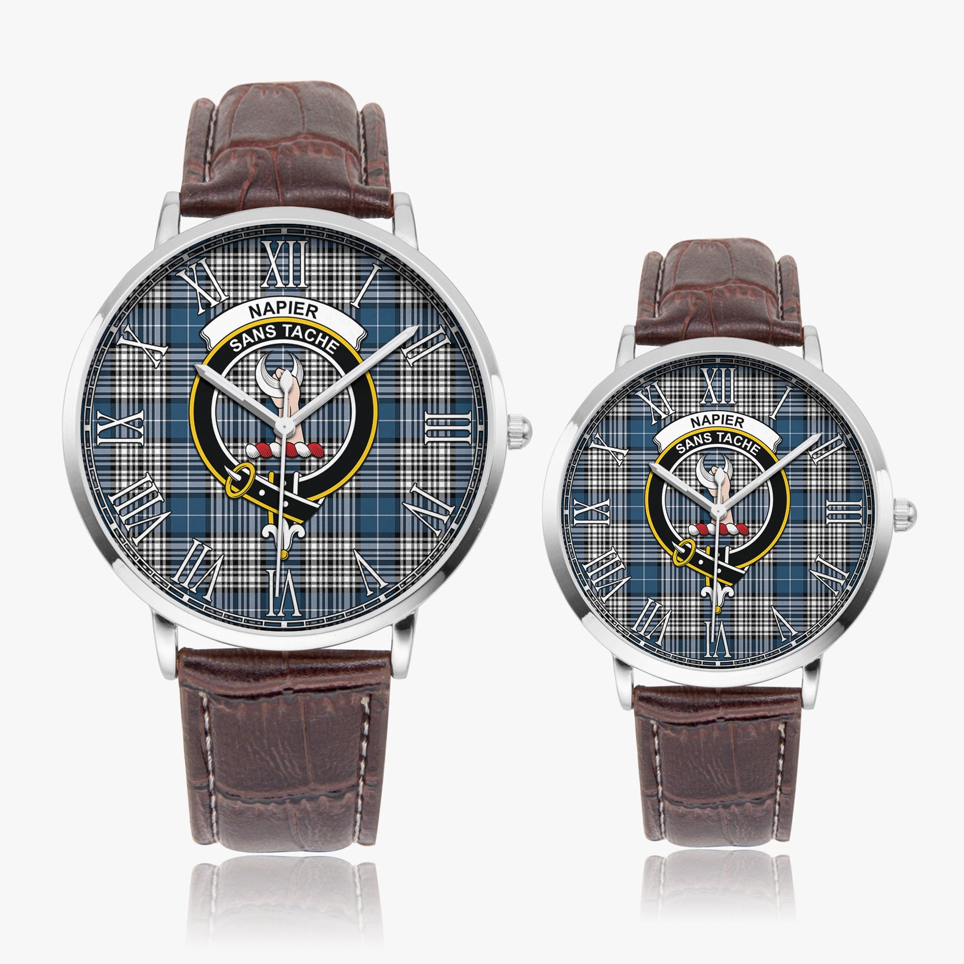 Napier Modern Tartan Family Crest Leather Strap Quartz Watch - Tartanvibesclothing