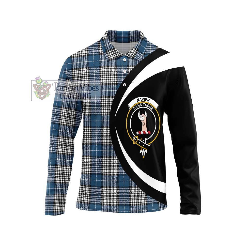 Napier Modern Tartan Long Sleeve Polo Shirt with Family Crest Circle Style Unisex - Tartan Vibes Clothing