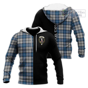 Napier Modern Tartan Knitted Hoodie with Family Crest and Half Of Me Style