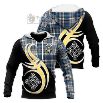 Napier Modern Tartan Knitted Hoodie with Family Crest and Celtic Symbol Style