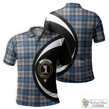 Napier Modern Tartan Men's Polo Shirt with Family Crest Circle Style