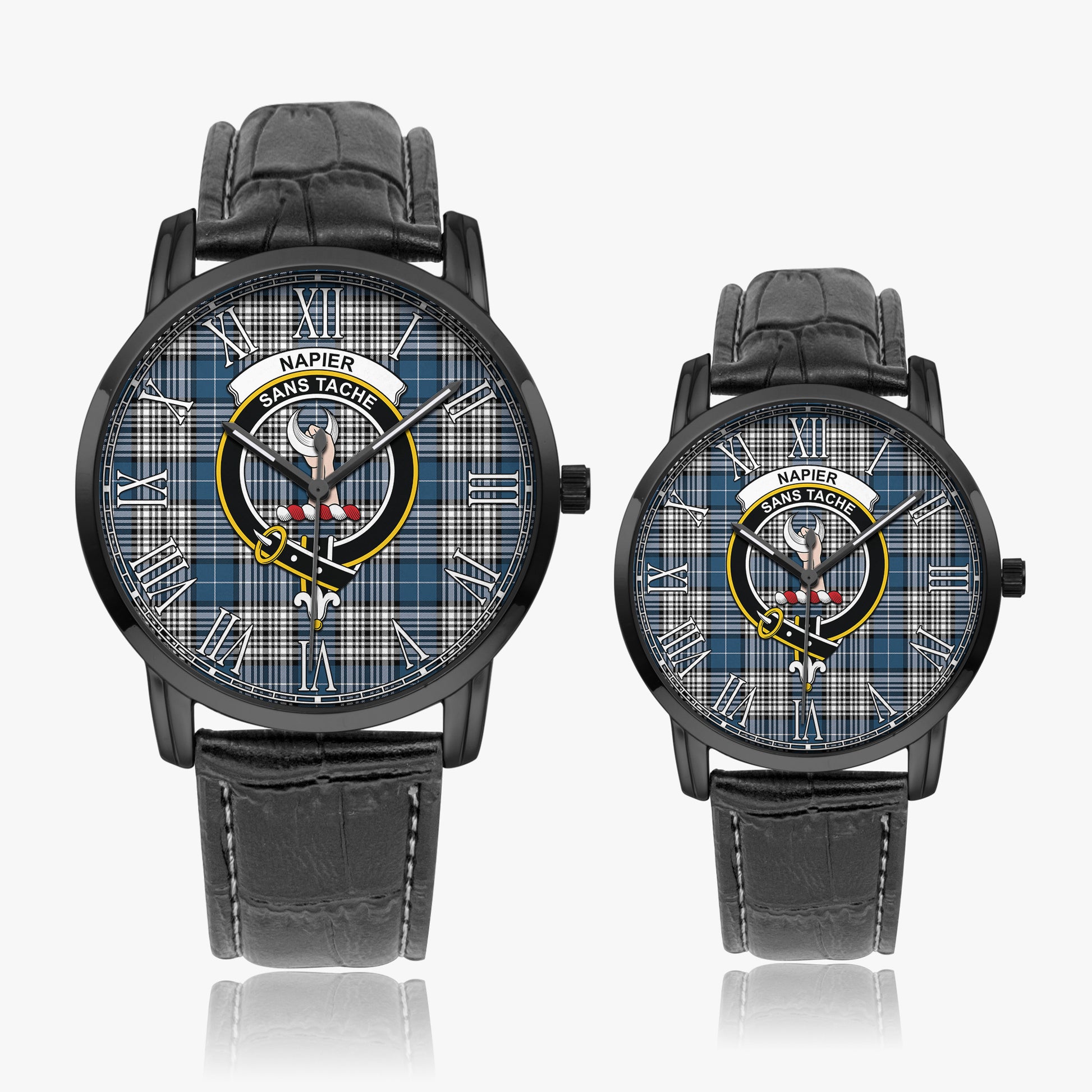 Napier Modern Tartan Family Crest Leather Strap Quartz Watch - Tartanvibesclothing