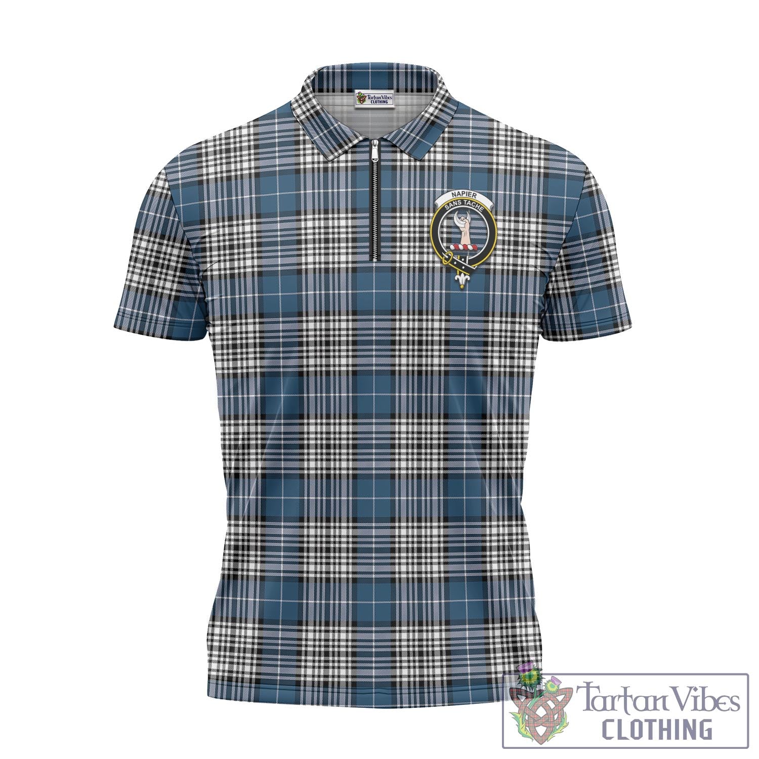 Tartan Vibes Clothing Napier Modern Tartan Zipper Polo Shirt with Family Crest