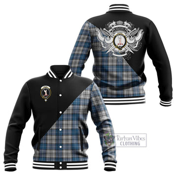 Napier Modern Tartan Baseball Jacket with Family Crest and Military Logo Style