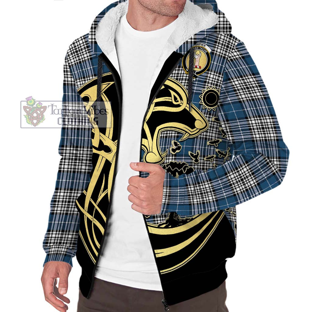 Tartan Vibes Clothing Napier Modern Tartan Sherpa Hoodie with Family Crest Celtic Wolf Style