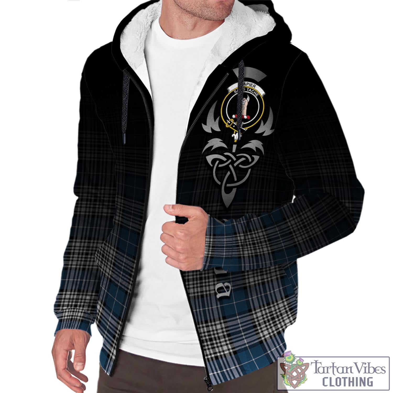 Tartan Vibes Clothing Napier Modern Tartan Sherpa Hoodie Featuring Alba Gu Brath Family Crest Celtic Inspired