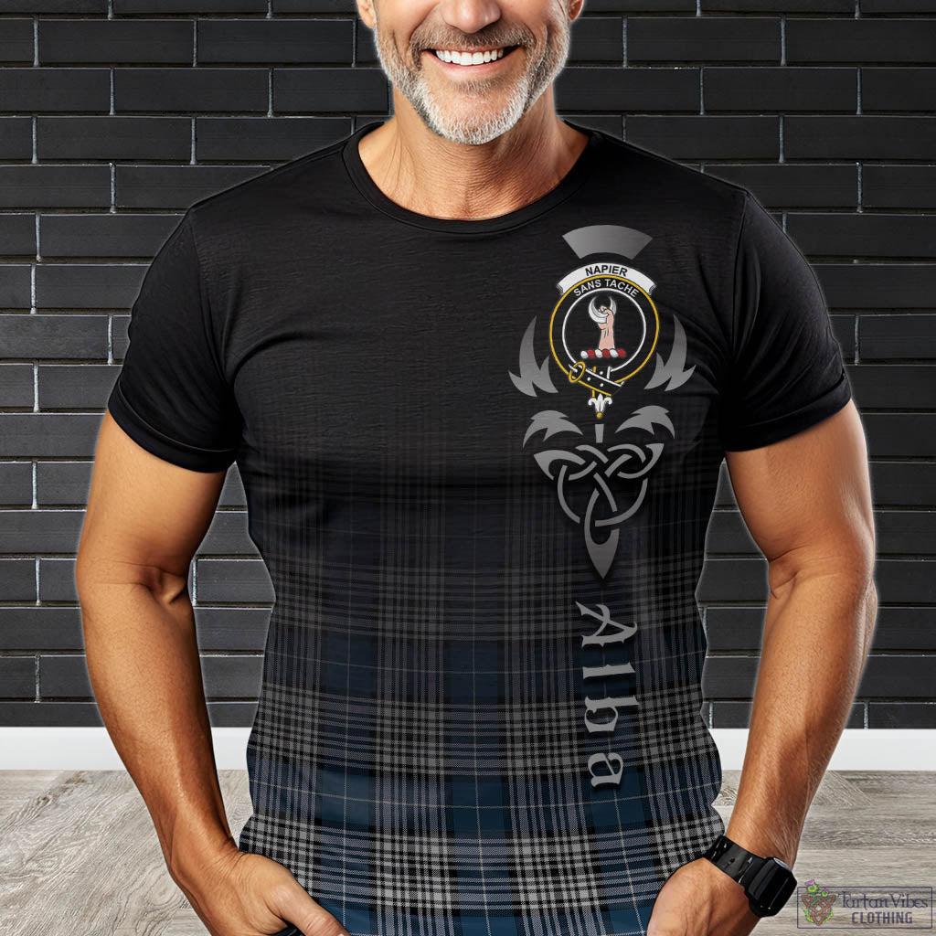 Tartan Vibes Clothing Napier Modern Tartan T-Shirt Featuring Alba Gu Brath Family Crest Celtic Inspired