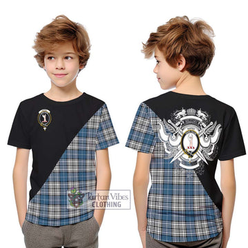 Napier Modern Tartan Kid T-Shirt with Family Crest and Military Logo Style